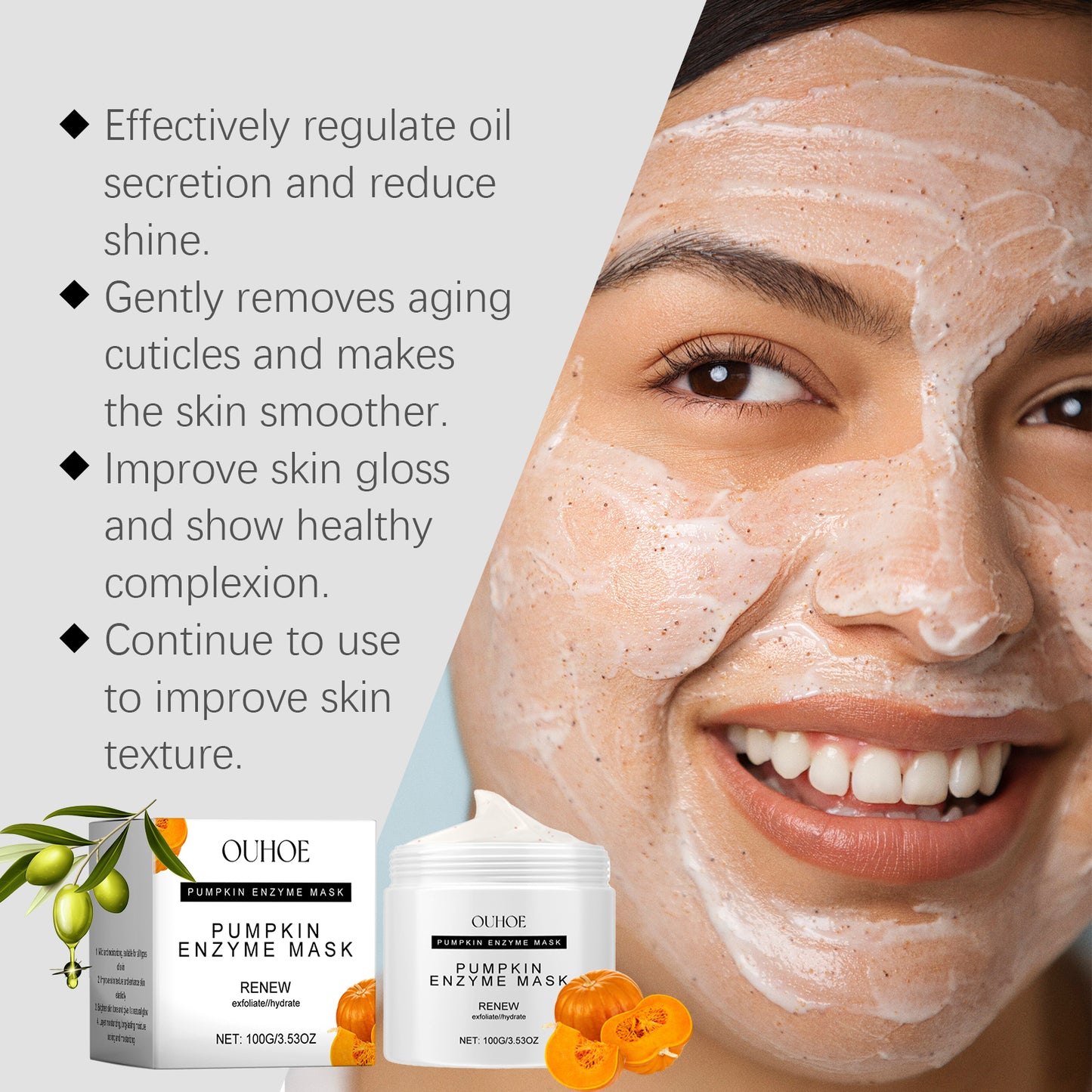 OUHOE Pumpkin Enzyme Mud Mask — Deep Pore Cleansing & Nourishing
