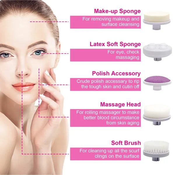 Waterproof Facial Spin Brush — 5-Head Electric Cleansing System