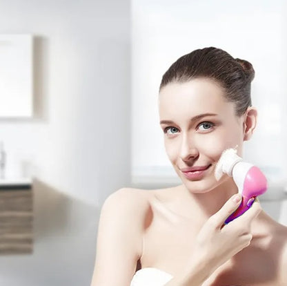 Waterproof Facial Cleansing Brush — 5-Head Rotating Skin Care Tool