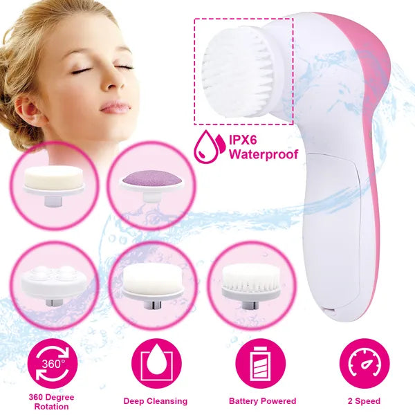 Waterproof Facial Spin Brush — 5-Head Electric Cleansing System