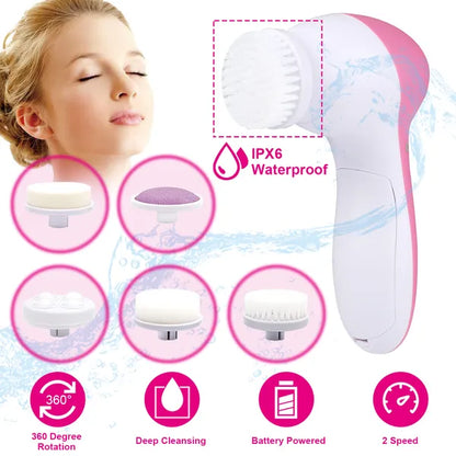Waterproof Facial Spin Brush — 5-Head Electric Cleansing System