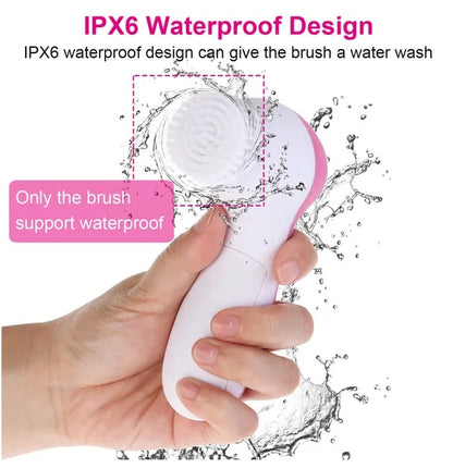 Waterproof Facial Cleansing Brush — 5-Head Rotating Skin Care Tool