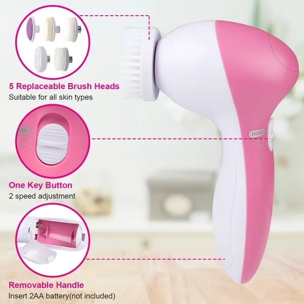 Waterproof Deep Cleansing Spin Brush — 5-Head Facial System