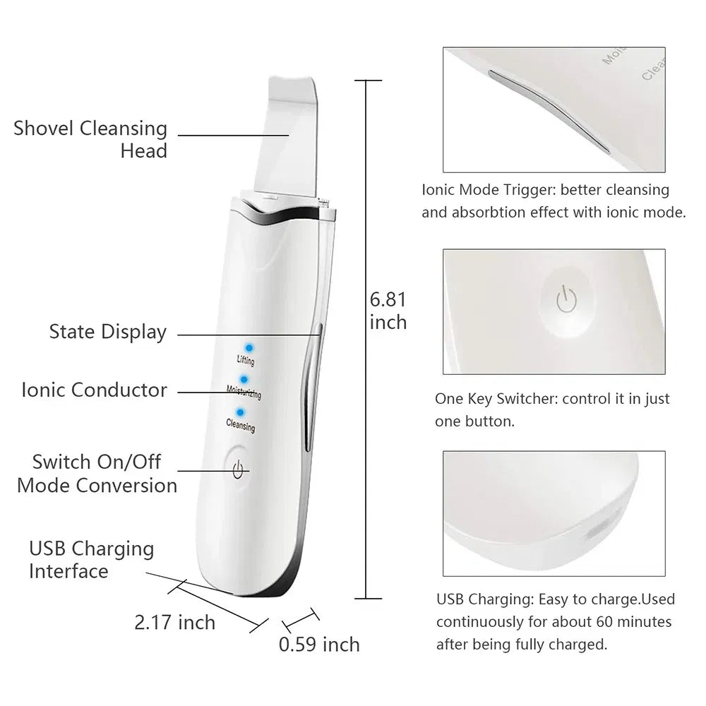 3-in-1 Ultrasonic Skin Scrubber — Deep Cleansing Facial Spatula